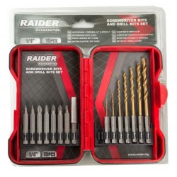 Накрайници и свредла 1/4" 15 бр. К-т RAIDER