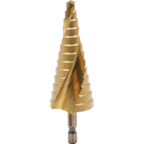 Свредло за ламарина стъпаловидно HEX 1/4" HSS+TIN spiral flute Ø4-12mm